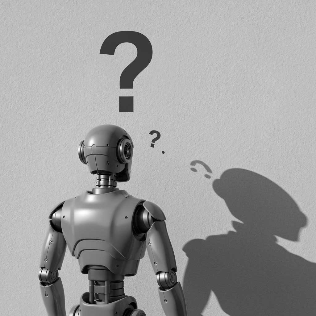 Robot looking confused at a wall
